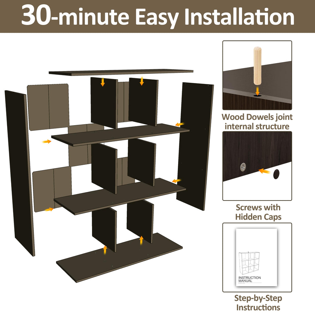 9 Cube Storage Organizer, Stackable Wood Cubby Bookshelf Espresso