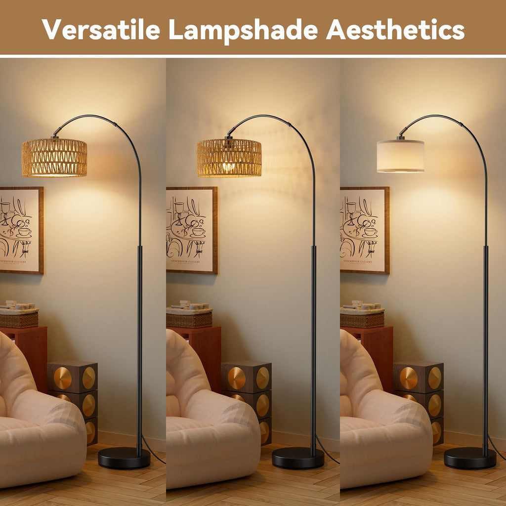 Rustic Arc Floor Lamp, Color Temp and Brightness Adjustable, Black