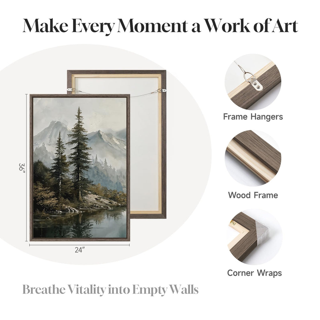 3 Piece Large Framed Mountain Landscape Wall Art, 24x36 In