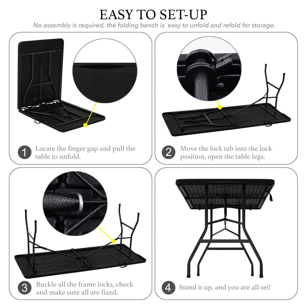 6 Foot Portable Plastic Folding Table 6FT 72" Half Foldable Heavy Duty Top w/Carry Handle - Indoor Outdoor Camping