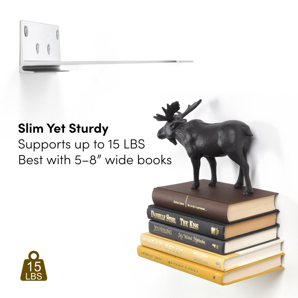Floating Invisible Bookshelf Wall Mounted (Set of 4) - Aluminum - Turn Books into Floating Shelves