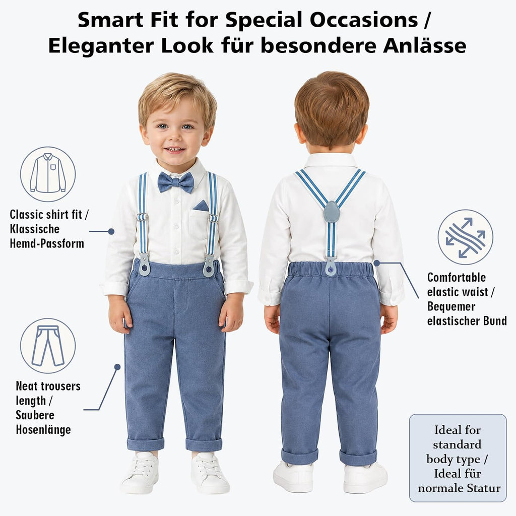 Toddler Boys Suit Set with Shirt, Bow Tie, Pants and Suspenders
