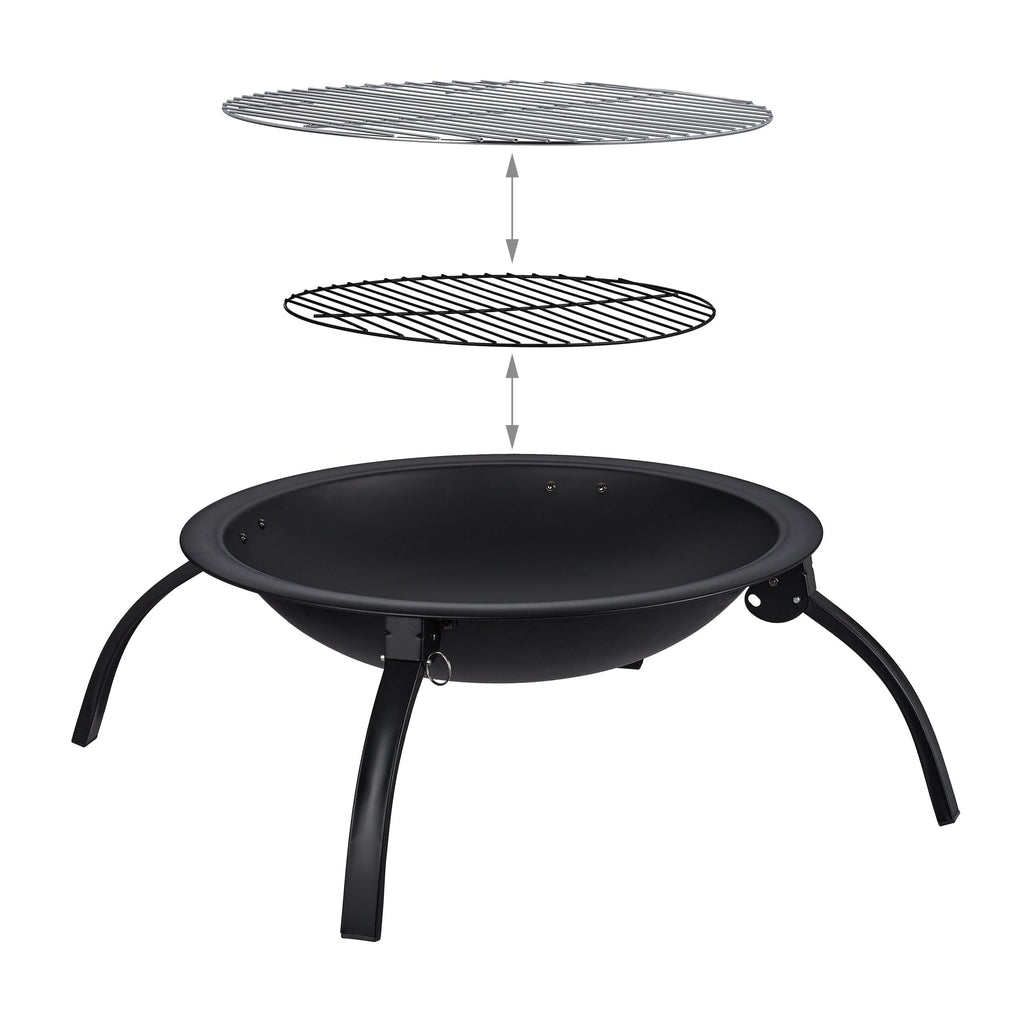 Black XL Pit, Grate, Poker, Spark Screen, Lid, with Bag, Garden, Patio, Fire Bowl D 56.5 cm, mit Tragetasche