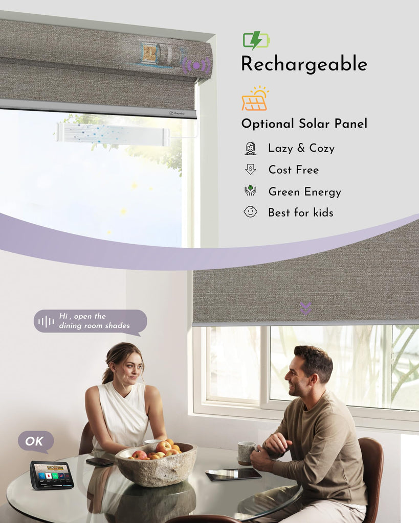 Motorized 100% Blackout Roller Shades Work with Alexa Google via Hub Window Blinds Remote Control Rechargeable
