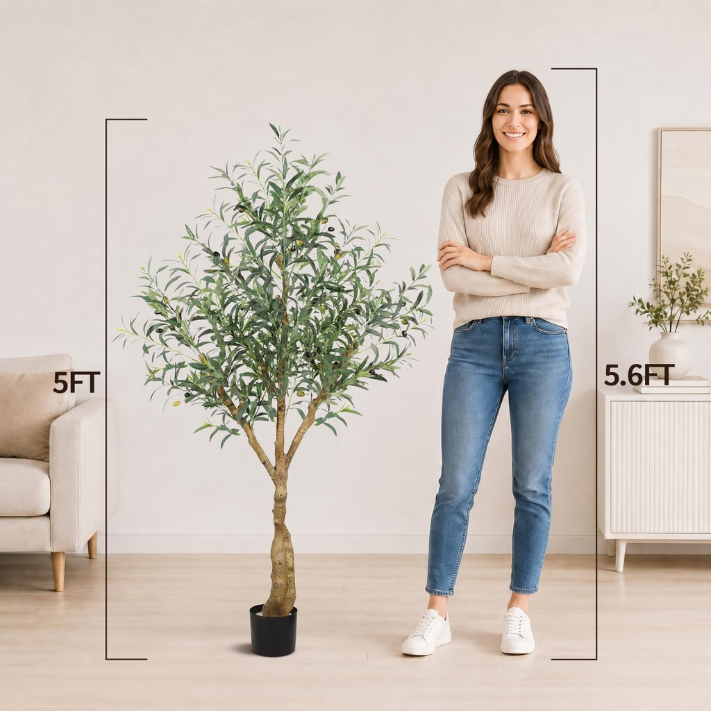 Olive Trees Artificial Indoor, 5FT Tall Faux Olive Tree with Lush Leaves and Lifelike Fruits, Artificial Plants in