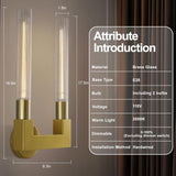 Modern Brass Wall Sconce,19 Inch Gold Double Bathroom Wall Sconces with Clear Glass Tube,Indoor 2-Light Vanity Mirror Wall Lights,for Bathroom,Living Room,Bedroom,Hallway,Entryway,Fireplace,Staircase A114-B0DMRPKP9N
