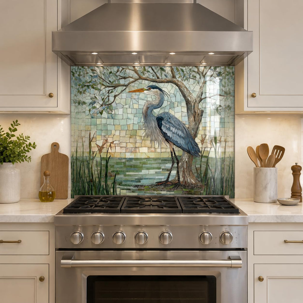 Heron Glass Backsplash, Tempered Glass Backsplash, Glass Backsplash Wall, Kitchen Backsplash, Easy to Install Stove