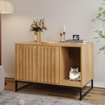 Litter Box Enclosure, Modern Cat Litter Box Enclosure Furniture Hidden Litter Box with Scratch Pad, Cat Washroom