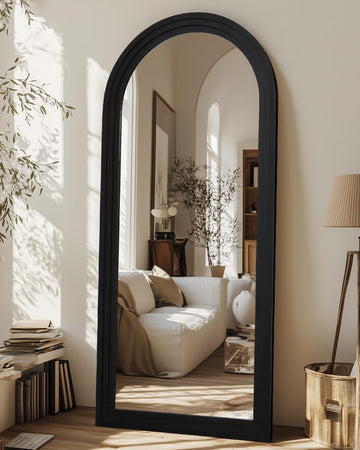 Full Length Mirror 71"x32", Arched Solid Wood Frame with Stand