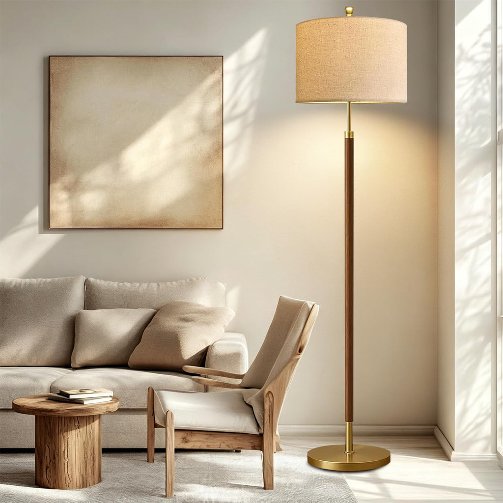 Wood Floor Lamps Farmhouse Floor Lamp with Remote Control,Dimmable Vintage Floor Lamp Mid Century Modern Standing