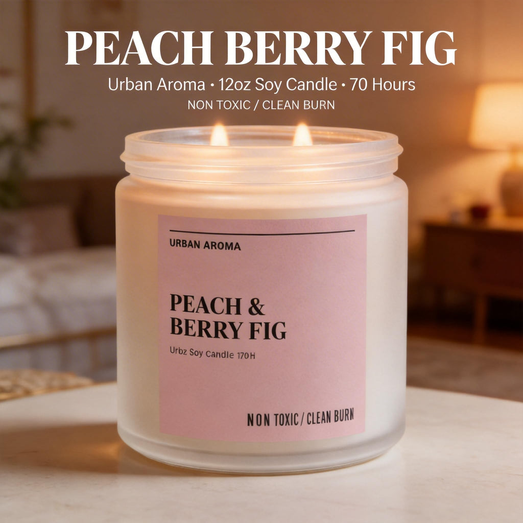 Peach Berry Fig Soy Candle, 12oz 2-Wick, 70H Fruity Warmth