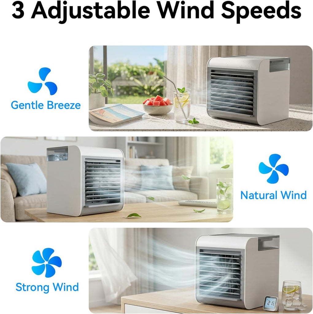 Portable Air Conditioner Fan, 4-in-1 Mini Air Cooler with 450ML Water Tank