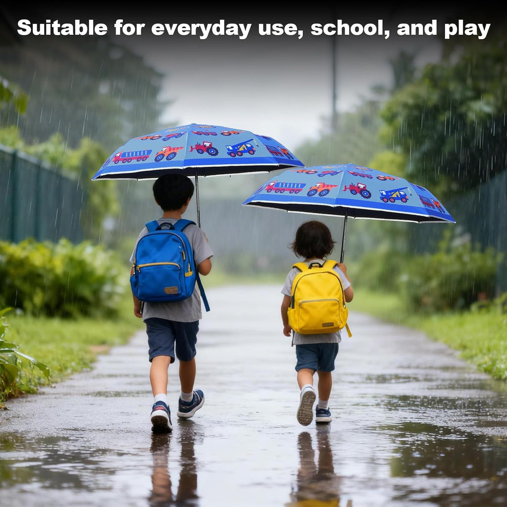 Kids Automatic Umbrella with Cartoon Print & Reflective Strip,easy One-Button Open Close, UPF 50+ Sun & Wind