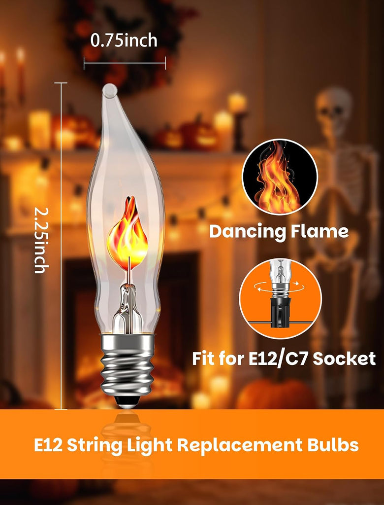 25 Pack Flickering Flame Light Bulbs, C7 Clear Light E12 Candelabra Base