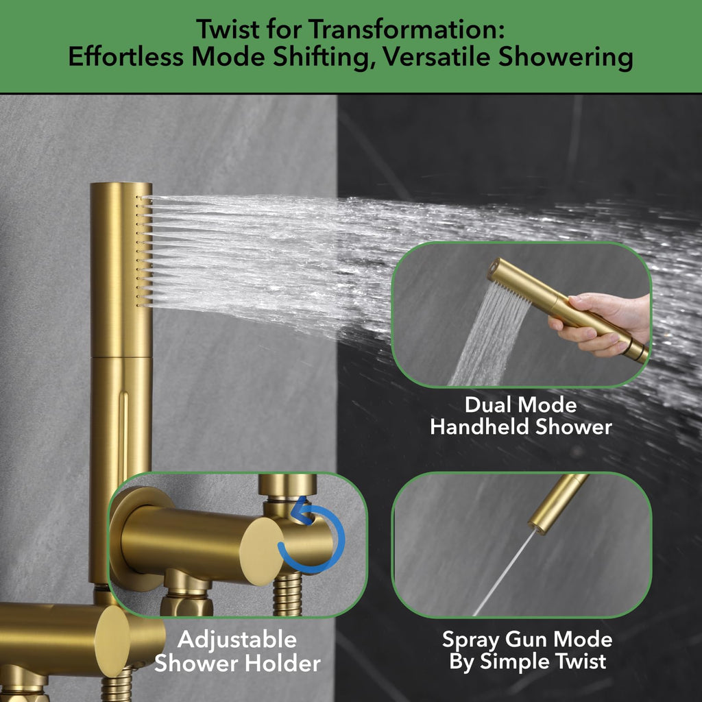 Thermostatic Shower Faucet Set Brushed Gold Shower System