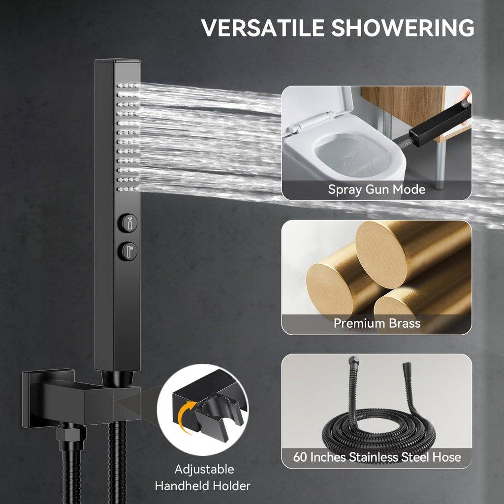 Shower System with Body Jets, Four Modes Shower Faucet 12+6" Rain Shower Head with Handheld Spray 2 Ways, 4Pcs Shower