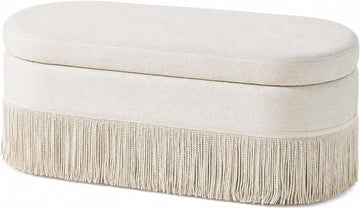 End of Bed Storage Bench, Oval Chenille Fringe Ottoman | 39"L × 16"D × 16"H, 350 lbs Capacity, Twist-On Metal Legs