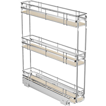 Pull Out Cabinet Organizer Spice Rack for Narrow Cabinet 5" W x 201⁄2" D, Slide Out Wood Shelves Storage