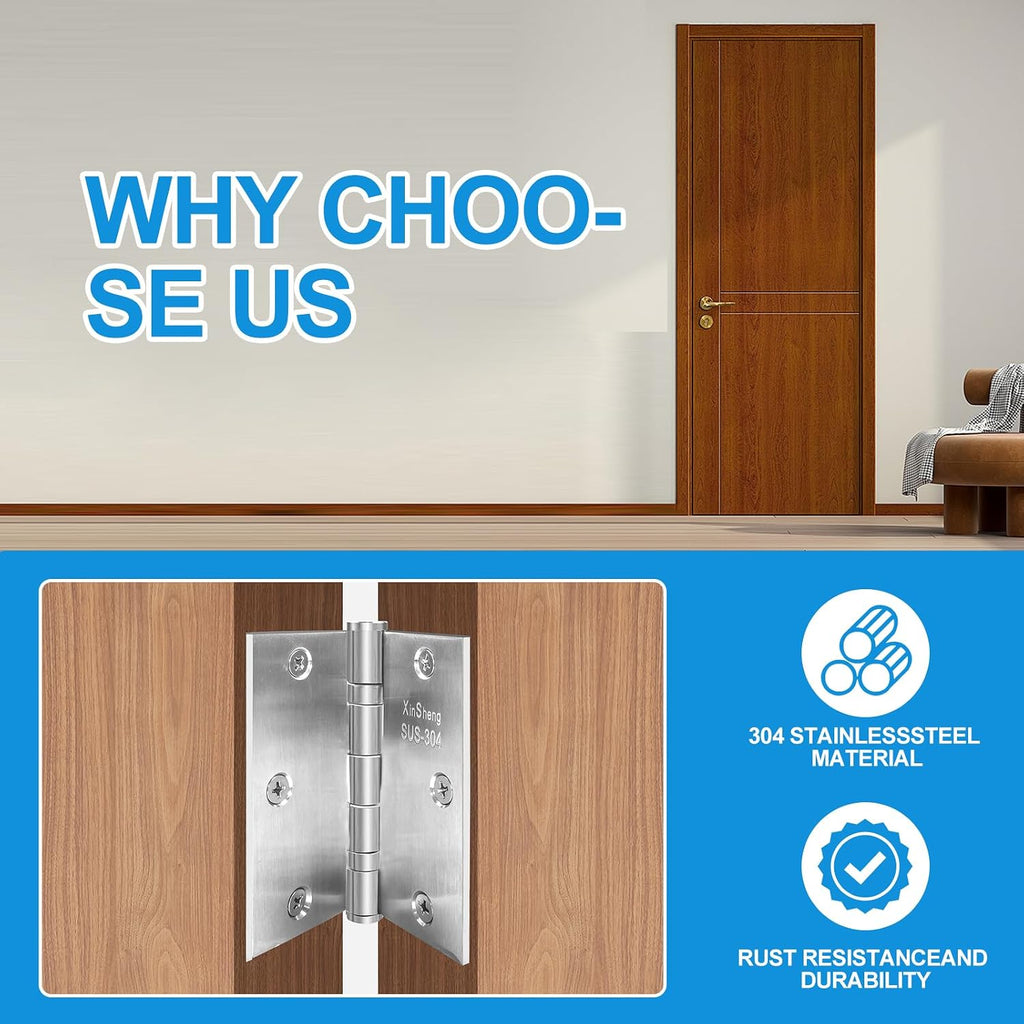 3.5" Heavy Duty Door Hinges XinSheng 304 Stainless Steel 3 Pack | Great anti-rust performance，Anti-tamper hinge