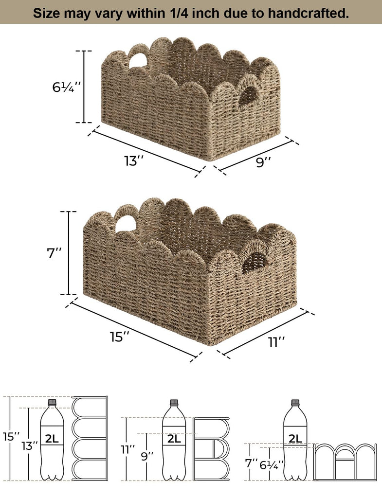 Scalloped Wicker Basket, Woven Baskets for Storage, Seagrass
