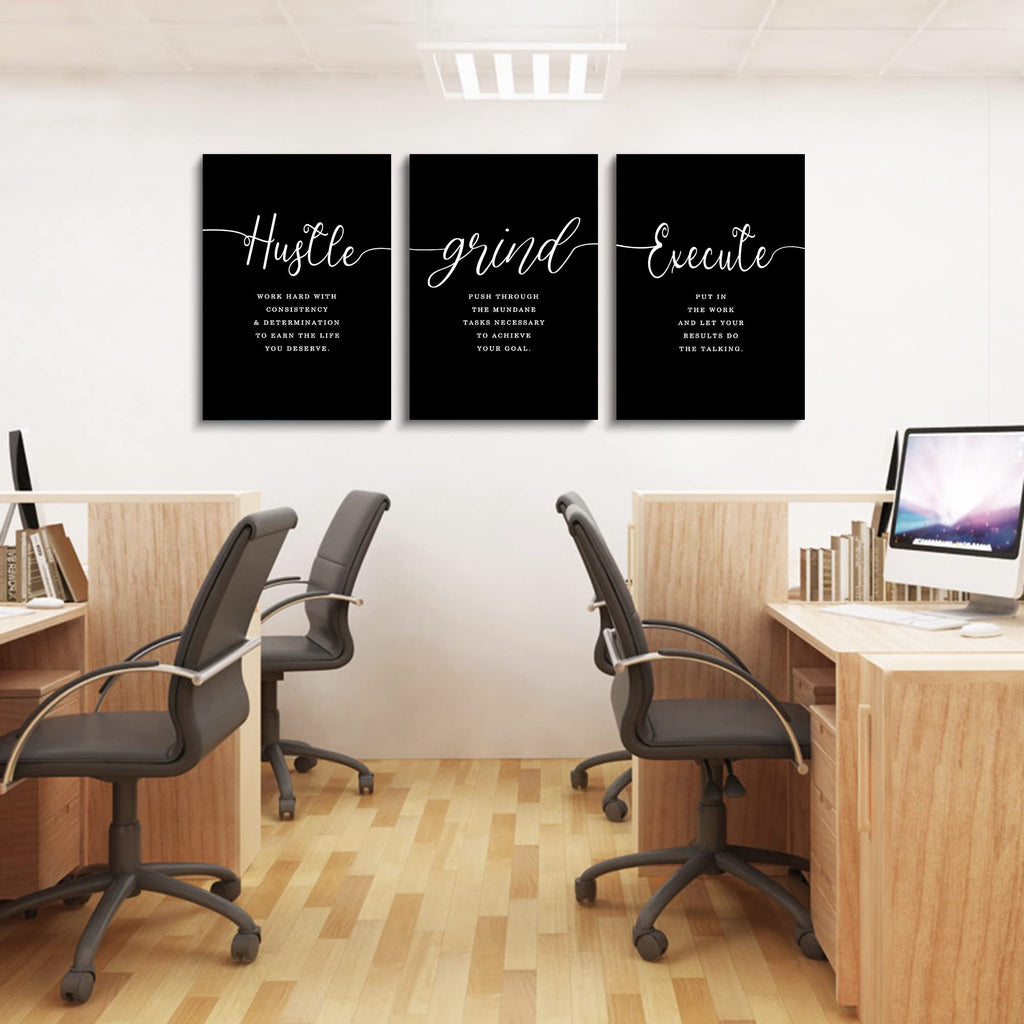 Office Decor - Hustle Quotes Execute Prints, Framed Canvas Wall Art Grind Quote, Office Wall Art, Black Large Poster