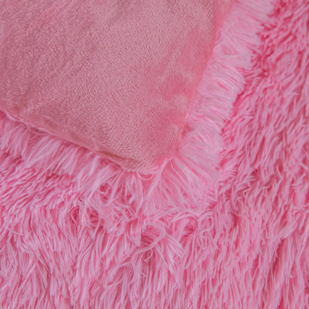 Faux Fur Plush Pink Comforter Sets - Ultra Soft Shaggy Flannel Velvet Fluffy Fuzzy 3PC Bedding Sets
