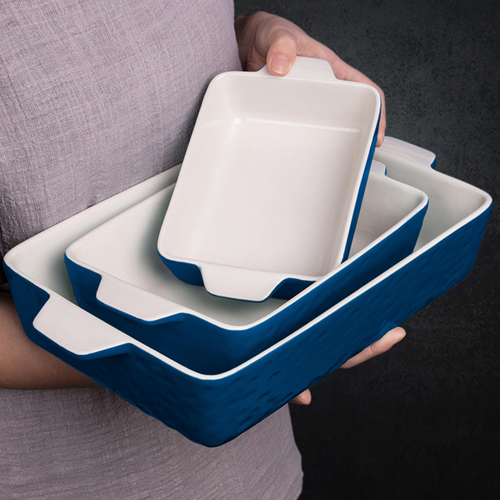 Baking Dish Set of 3 Nonstick Bakeware Set with Handles, Dark Blue