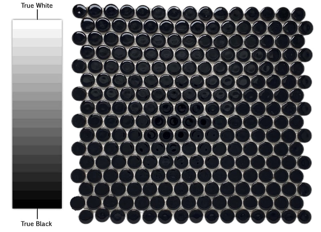 Penny Round Black Porcelain Mosaic Wall Floor Tile Backsplash Shiny Look Shower, Accent Decor, Fireplace Surround