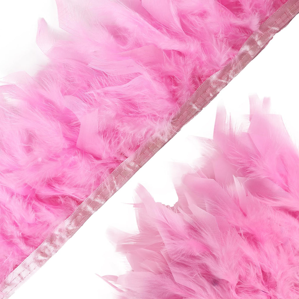 Pink 4 Yards Turkey Feather Trim - 4~6in Fashion Dress Sewing - Natural Fluffy Feather Trim Fringe for Party Clothing