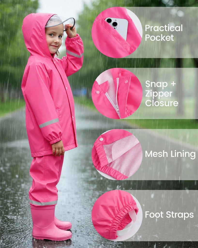 Boys Girls Waterproof Suit,Toddler Piece Raincoat with Portable Storage Bag and Reflective Strip