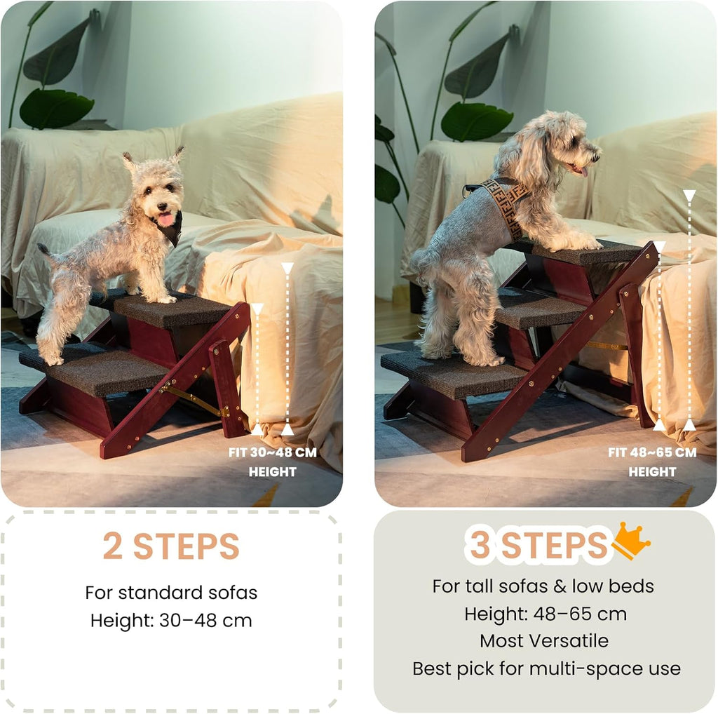 Wooden Pet Stairs - 4 Step Foldable Ramp for Senior Dogs & Cats