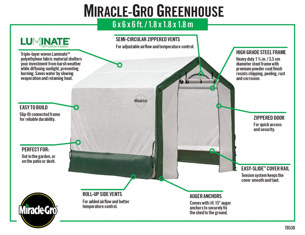 6' x 6' x 6' All-Season Indoor/Outdoor Backyard Garden Greenhouse and Compact Waterproof Plant Shelter, Translucent
