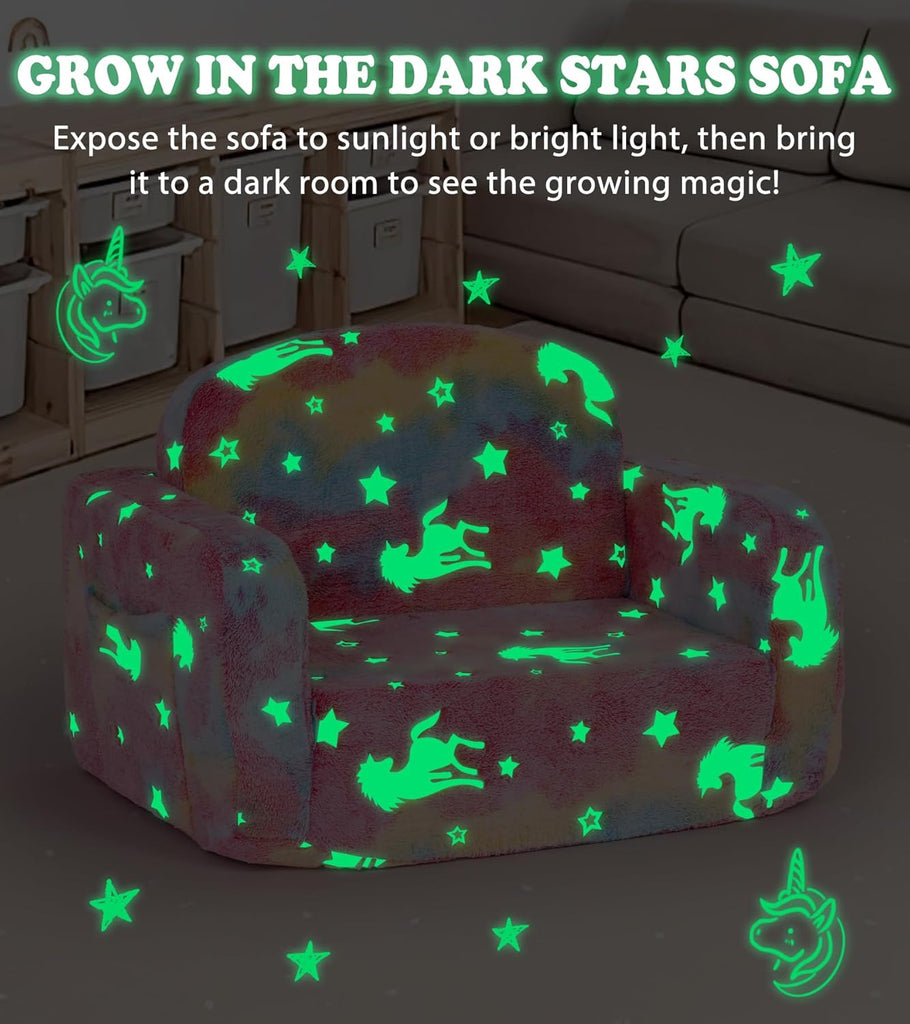 Kids Couch, in-1 Soft Toddler Couch Fold Out with Blanket and Cloud Pillow, Glow in The Dark, Toddler Chair Comfy