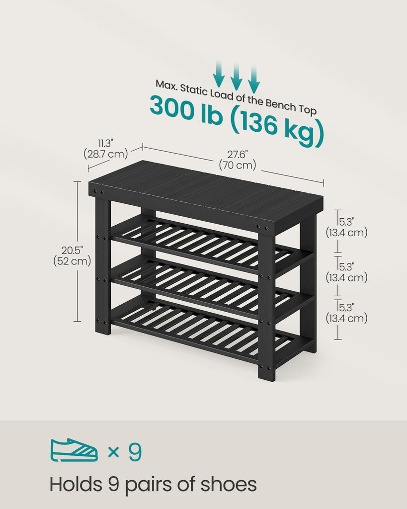 Shoe Rack Bench, 4 Tier Bamboo, 11.3 x 27.6 x 20.5 Inches