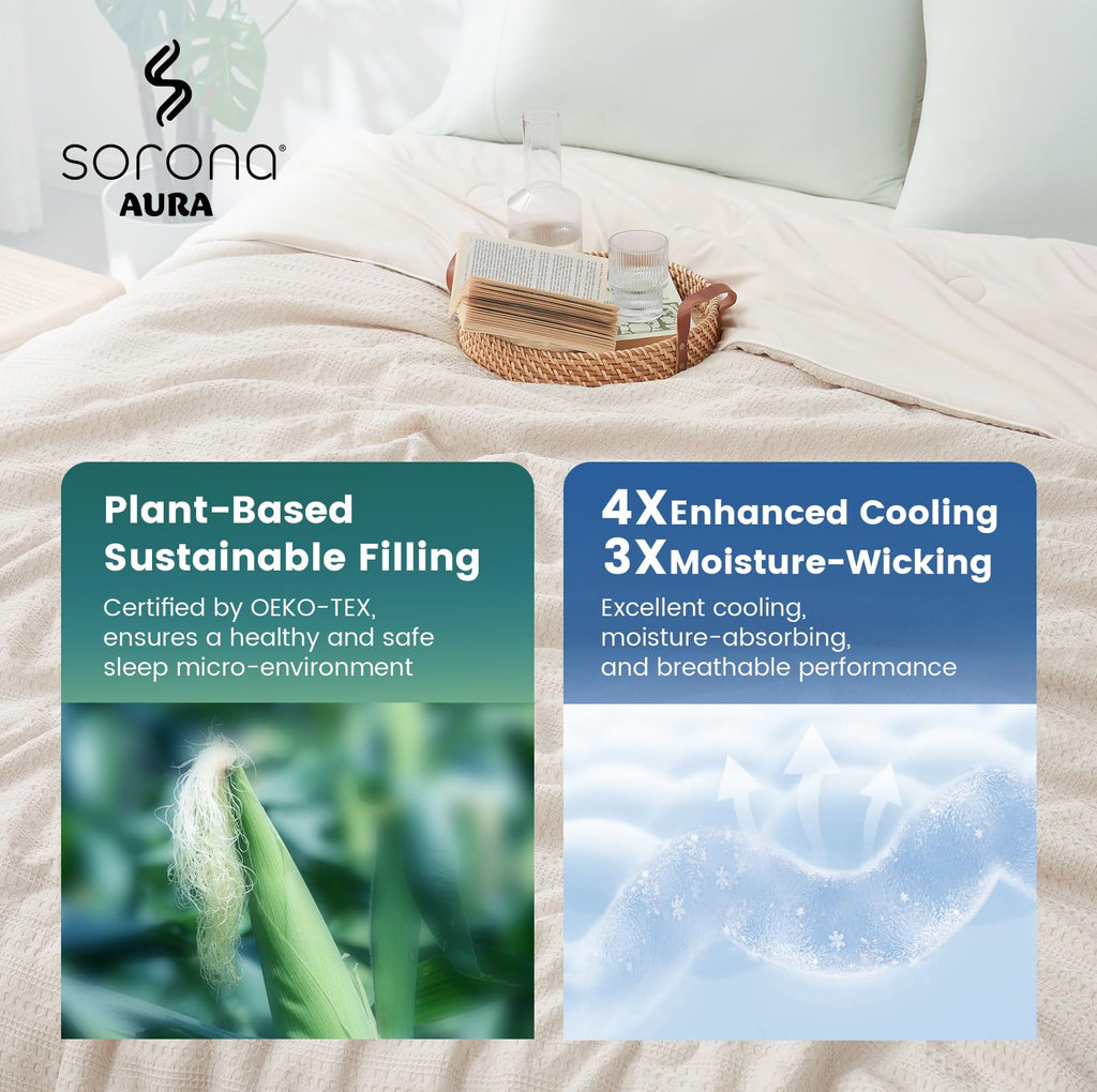 Waffle Cooling Comforter Queen for Hot Sleepers, Beige