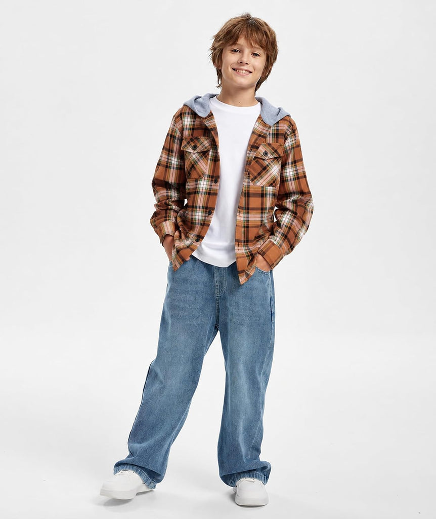 Boys Plaid Flannel Shirts Casual Button Down Shirt