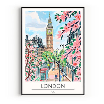 London Travel Poster, Premium Giclee Fine Prints - Modern Watercolor Aesthetic Wall Decoration, Eclectic Trendy Boho