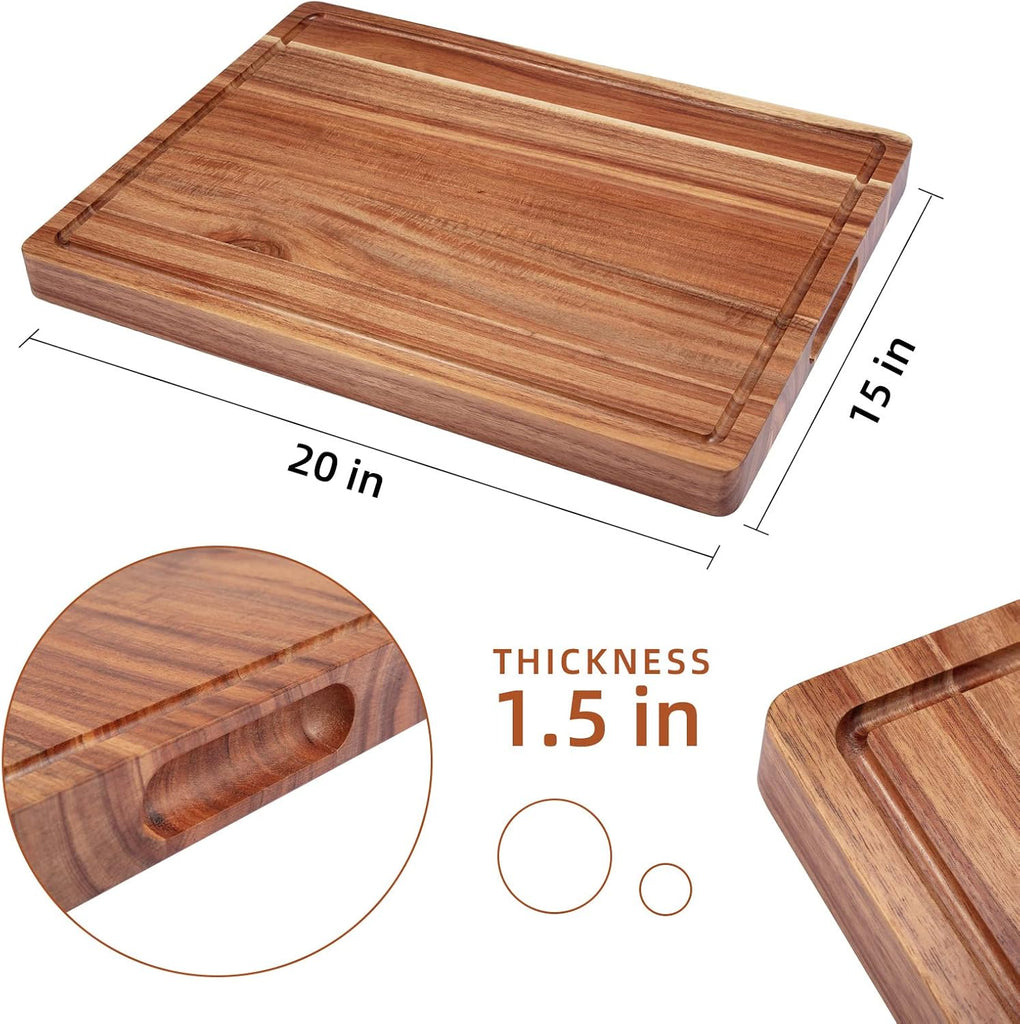 20 x 15 Inch Large Acacia Wood Cutting Board, Reversible Wooden Butcher Block Cutting Board with Juice Groove
