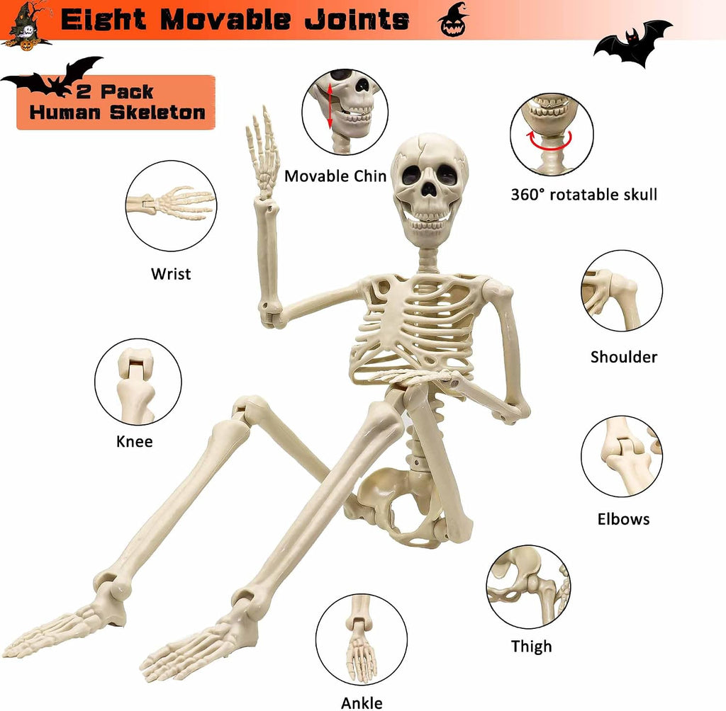 36"Halloween Skeleton - 3 ft Life Size Human Skeleton with Full Body Posable Joints Plastic Skeleton - Set of 2