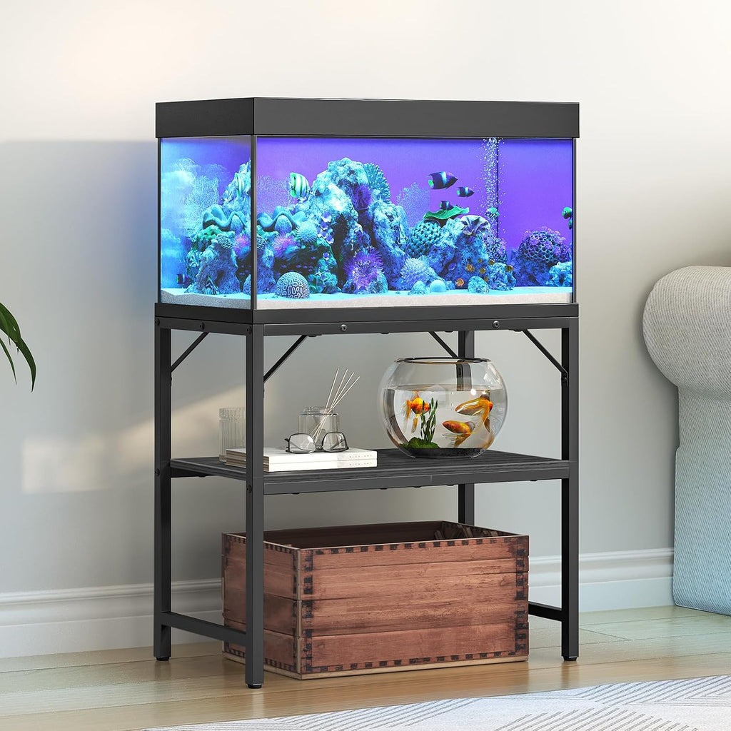30 Gallon Fish Tank Stand, Aquarium Stand with 2-Tier Storage Shelves, Heavy Duty Breeder Turtle Terrarium Stand Rack