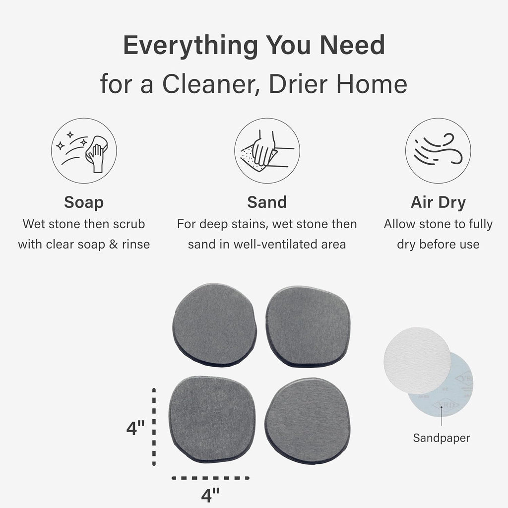 Home Stone Coasters Set - Diatomaceous Earth Water-Absorbing Drink Coaster for Coffee Table, Kitchen or Bar, Modern - Set of 4