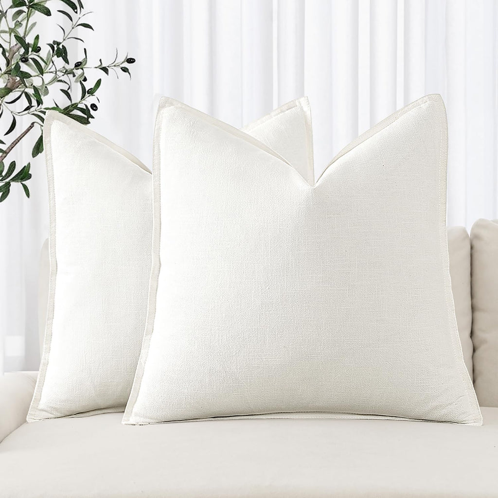 Decorative Linen Euro Sham Pillow Covers 26x26 Cream White Boho Farmhouse Neutral Couch Throw Pillows