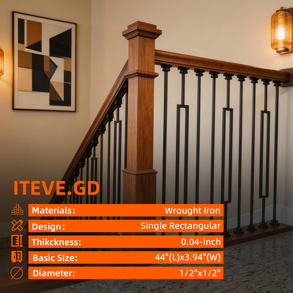 10pcs 44" Wrought Iron Baluster Single Rectangular Stair Spindles