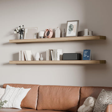 60 inch Long Floating Shelves for Wall, Solid Wood Long Shelves Set of 2, Brown Rustic Mounted Shelves Bedroom Home