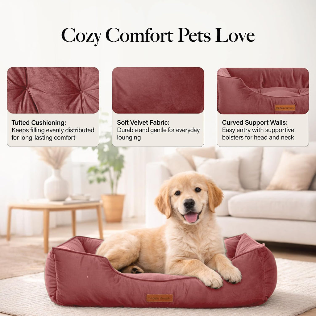 Luxury Dog Bed - Comfortable Tufted Velvet Cushion for Small to Large Dogs - Machine Washable - Durable & Cute Sleep