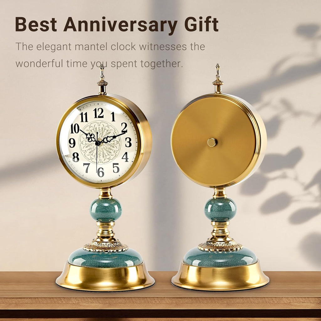 Victorian Vintage 6-Inch Mantel Clock, Antique Anniversary Clock with Ceramic and Metal Body