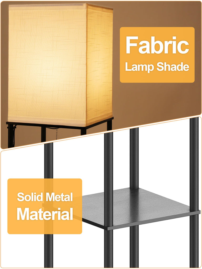 Floor Lamp with Shelves, Shelf Floor Lamp with 3 CCT LED Bulb, Corner Display Standing Column Lamp Etagere Organizer