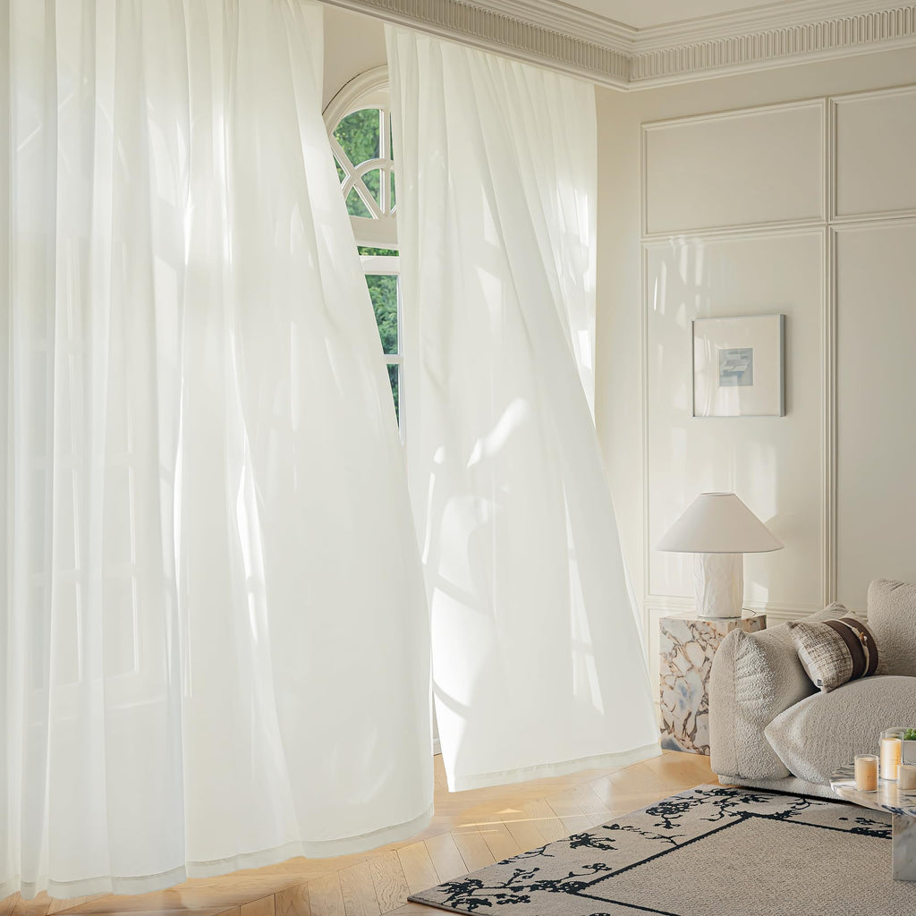 Cream Sheer Curtains, 96 Inch, Rod Pocket, 2 Panels