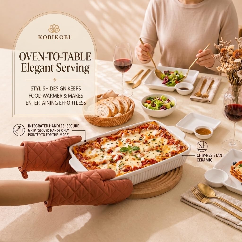 Rectangular Ceramic Baking Dish Set with Lids, Casserole Dishes for Oven