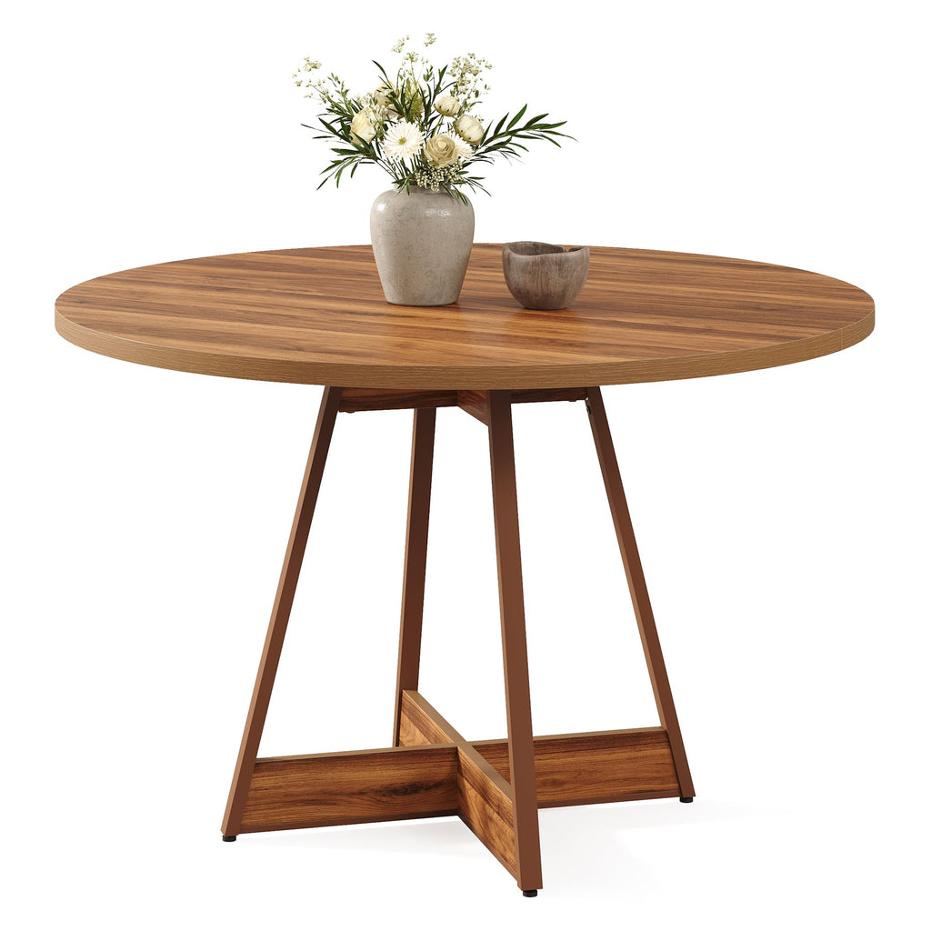 39 Inches Round Dining Table for 2-4, Farmhouse Circle Kitchen Table, Wooden Dinner Table with Heavy Duty Pedestal